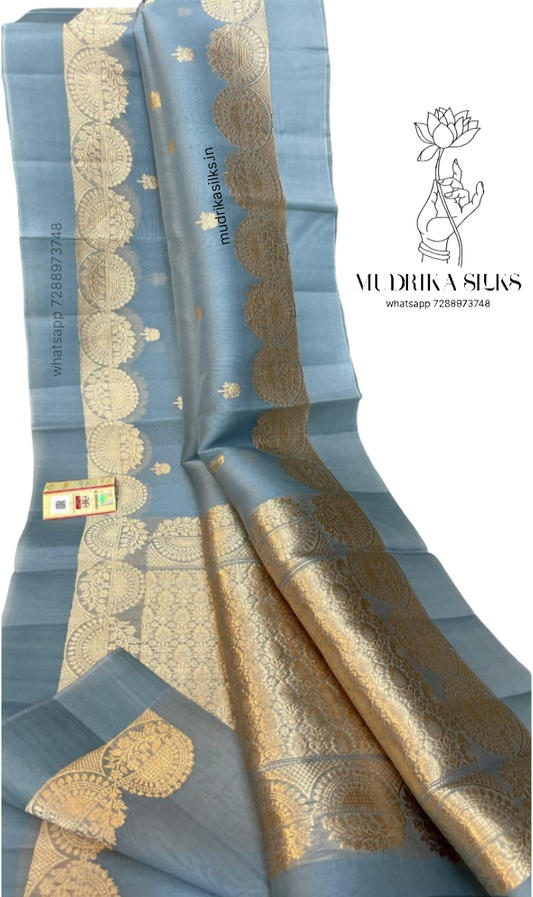 Banaras kora organza saree with double zari weaving