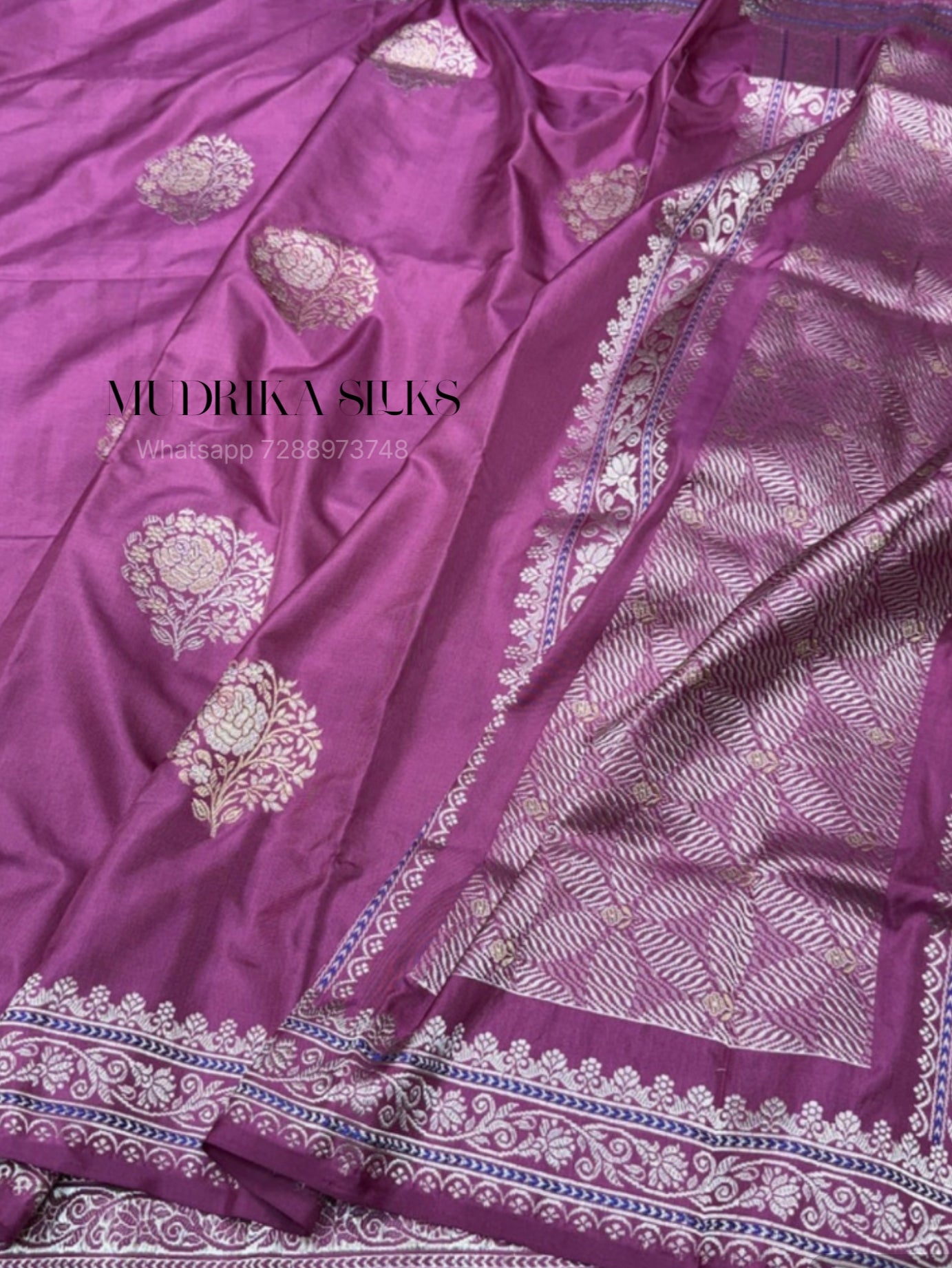 Rose pink pure benarasi silk saree with silver zari border