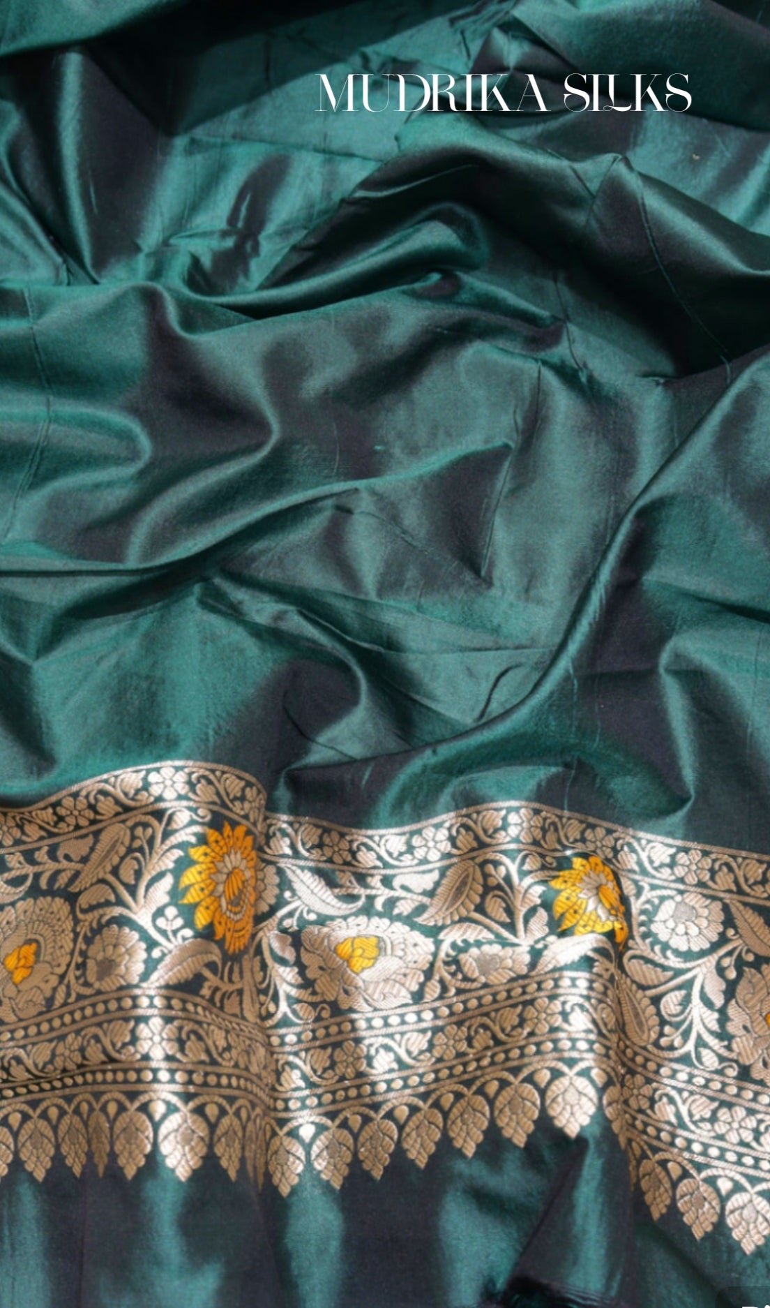 Bottle green benarasi silk saree with allover design