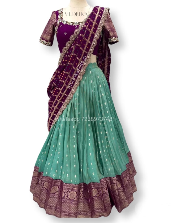 Lehenga set with purple blouse and dupatta