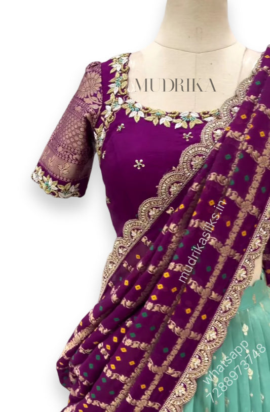 Lehenga set with purple blouse and dupatta
