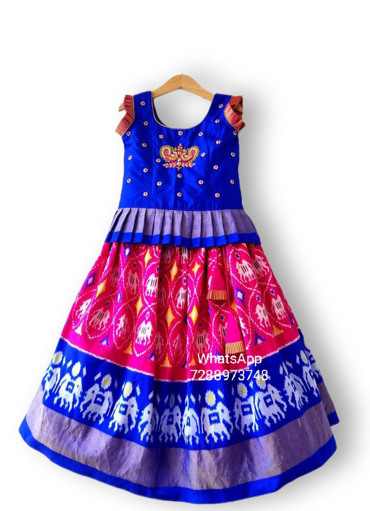 Blue ikkath lehenga for kids 0-5 years