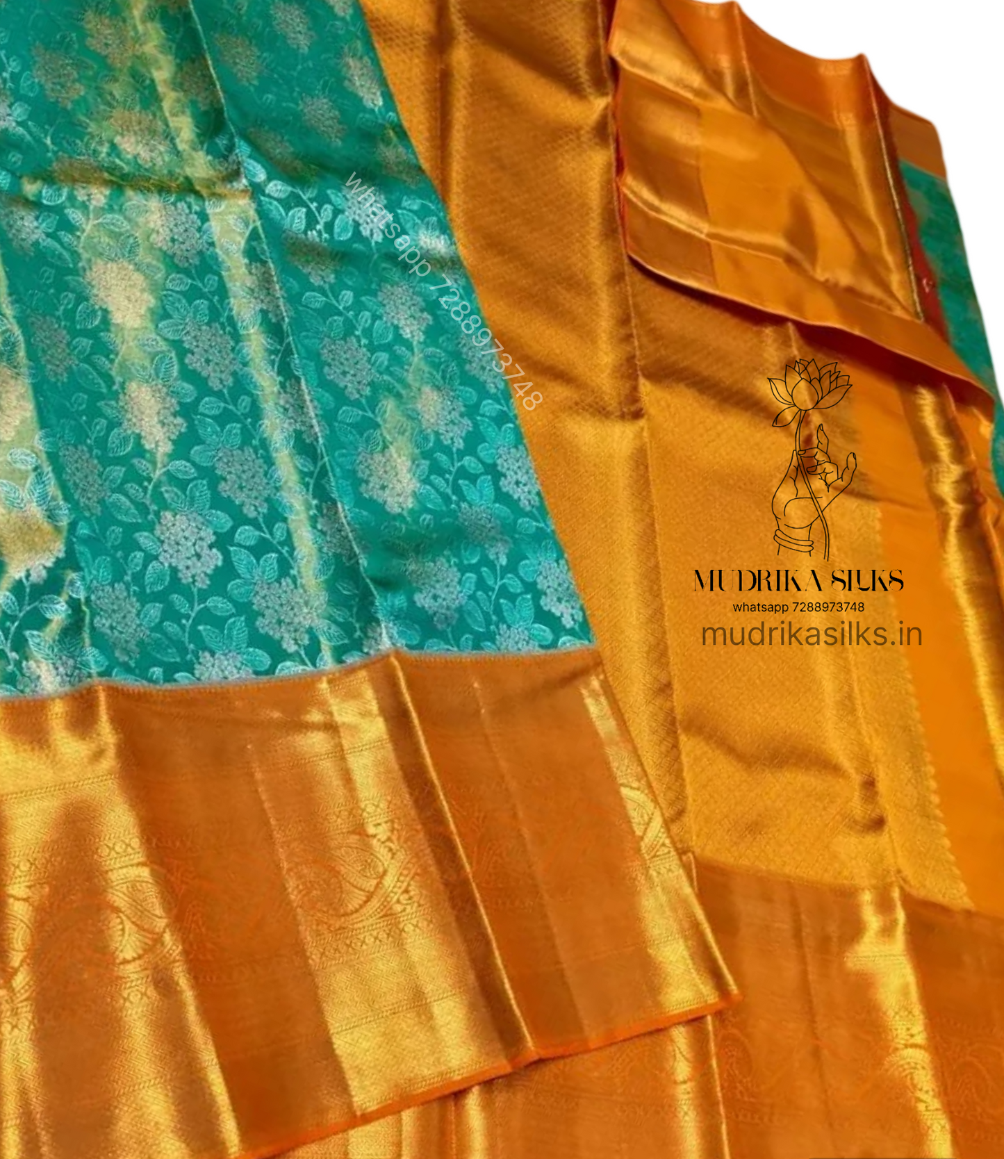 Rama green saree with orange border