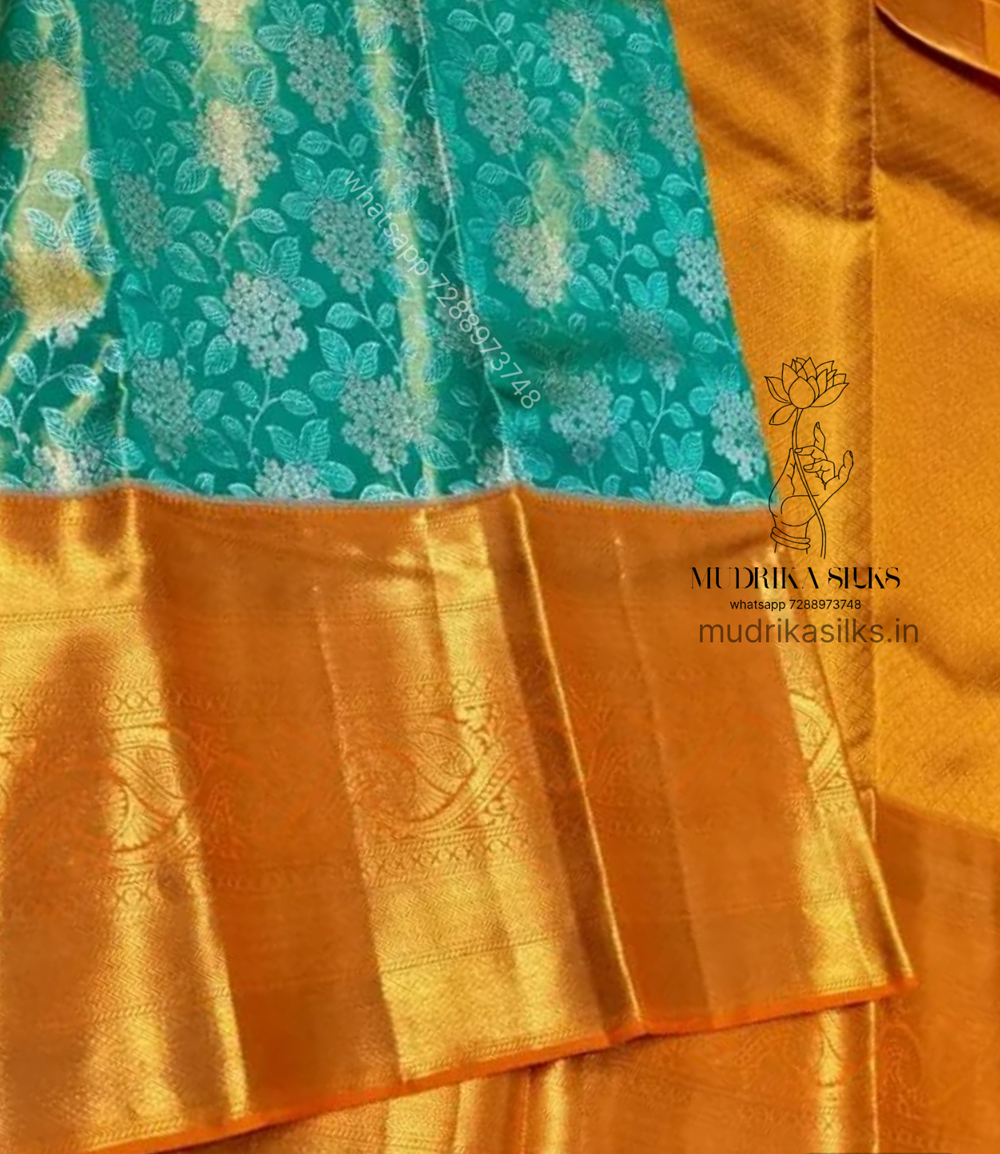 Rama green saree with orange border