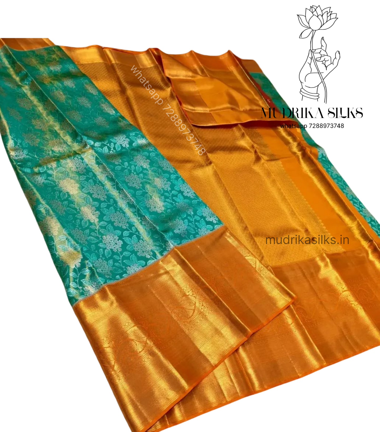 Rama green saree with orange border