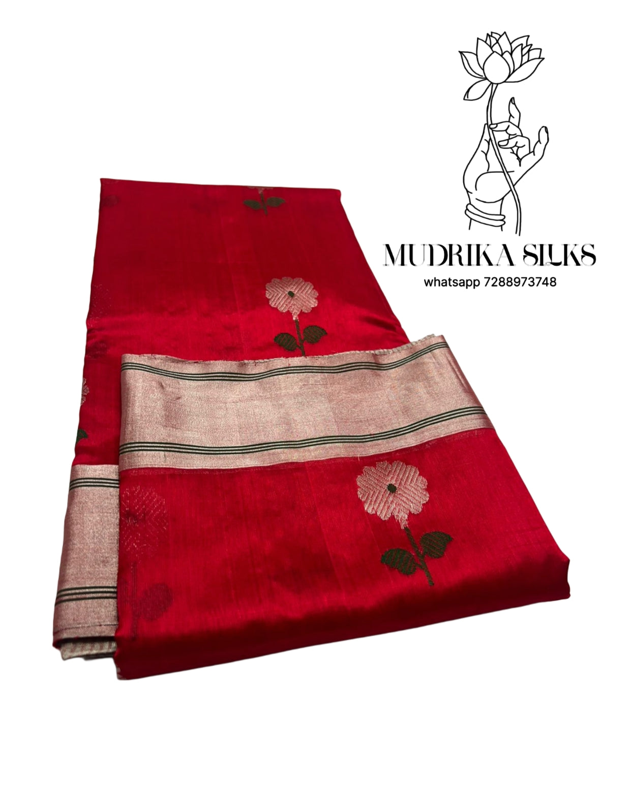 Chrome red chanderi silk saree with blouse
