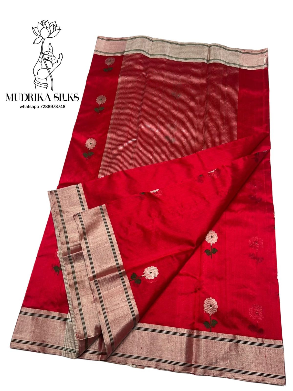 Chrome red chanderi silk saree with blouse
