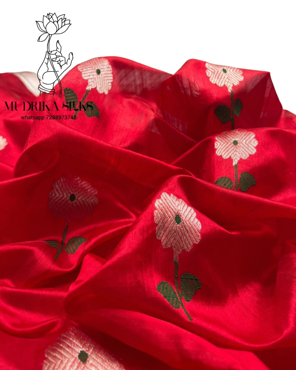 Chrome red chanderi silk saree with blouse