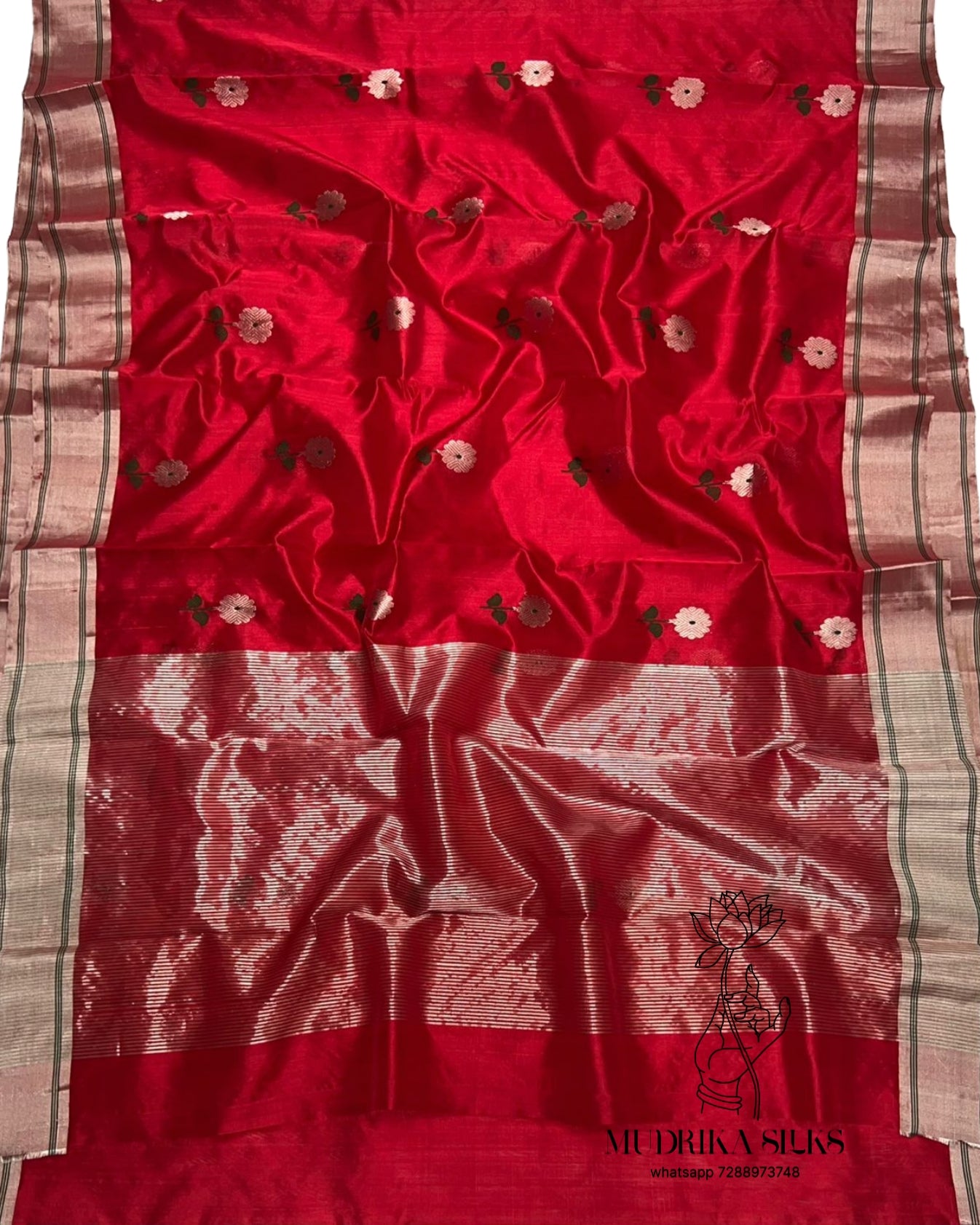 Chrome red chanderi silk saree with blouse