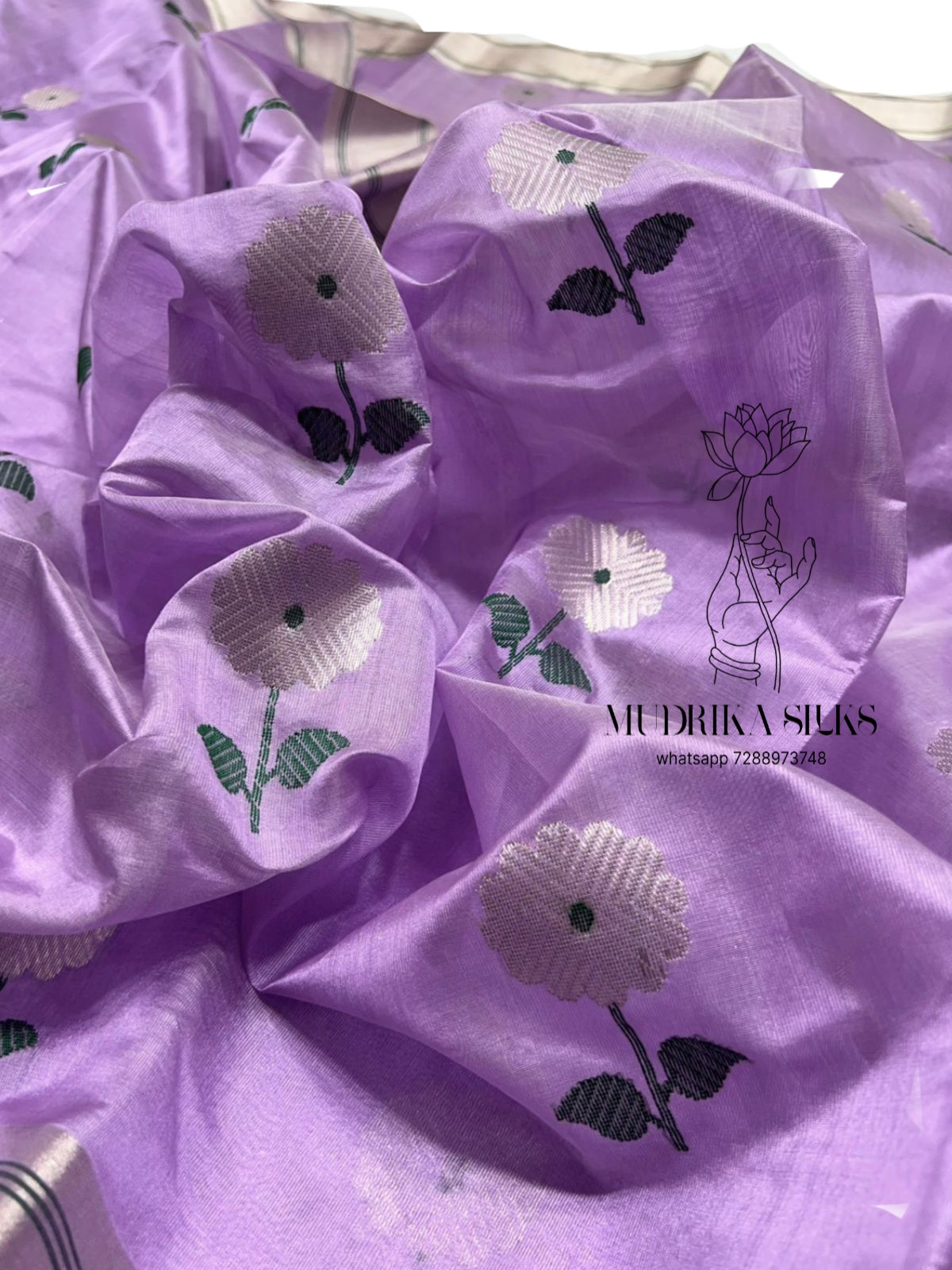 Lavender chanderi silk saree with floral motif