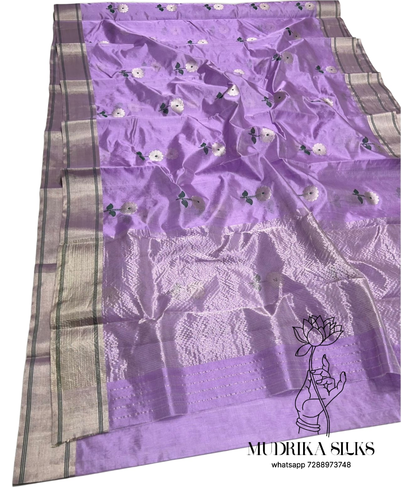 Lavender chanderi silk saree with floral motif