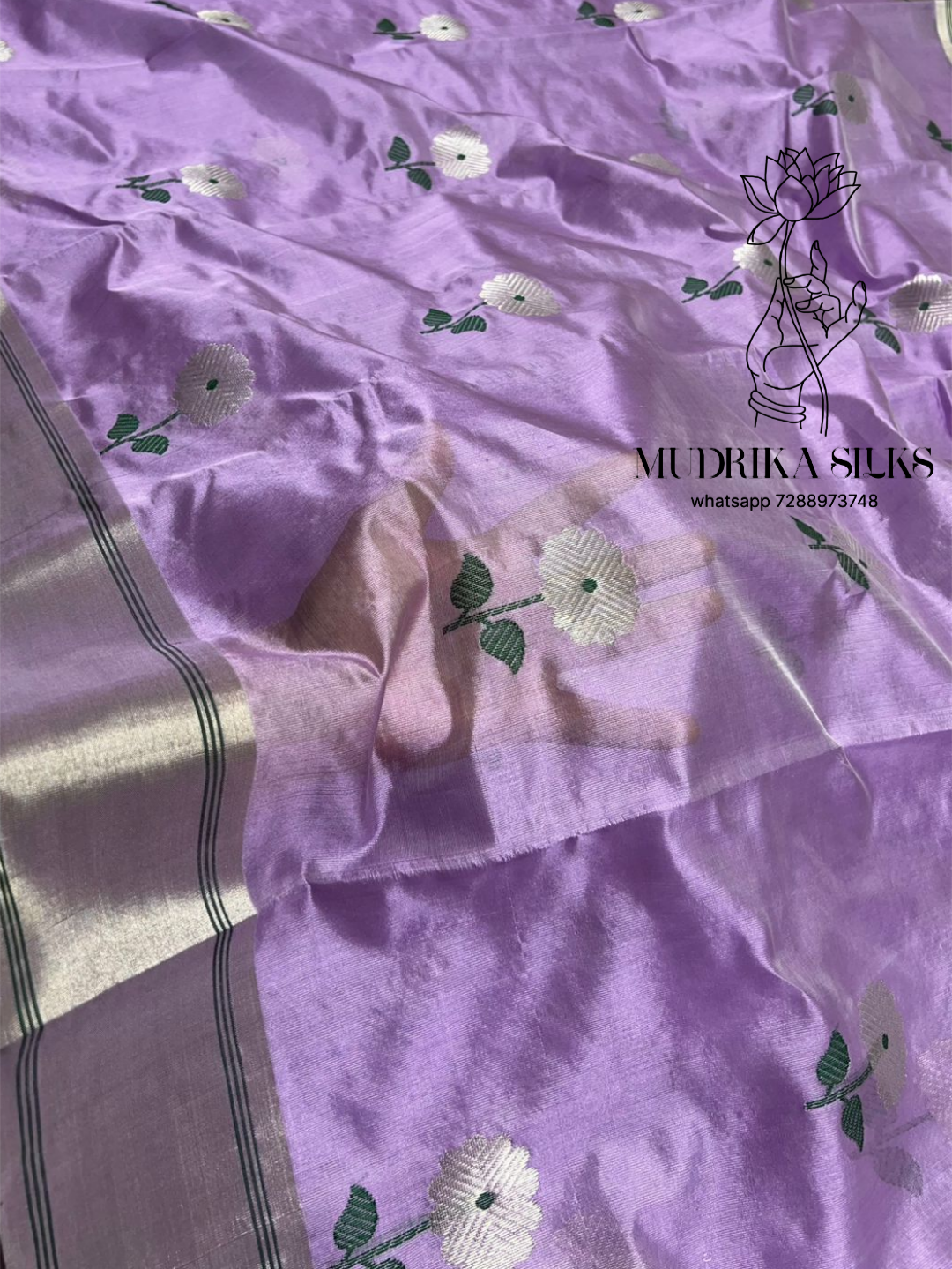 Lavender chanderi silk saree with floral motif