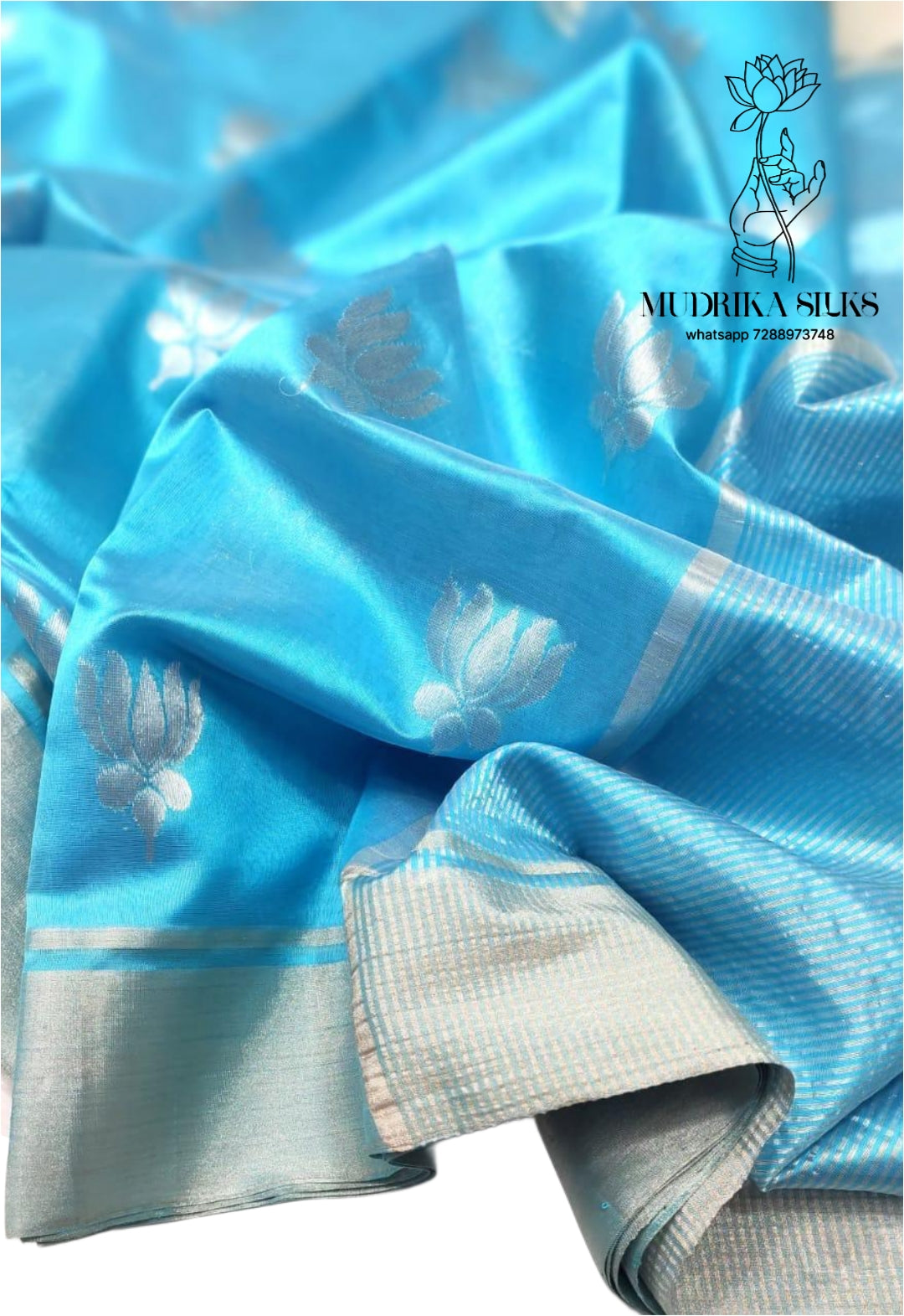 Sky blue chanderi silk saree